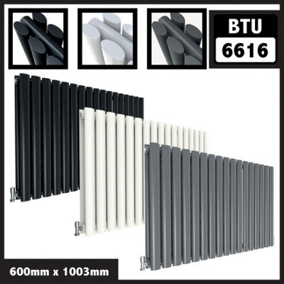  - Oval Style 2 Column Horizontal Designer Radiator In Gloss White600mm X 1003mm