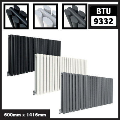  - Oval Style 2 Column Horizontal Designer Radiator In Gloss White600mm X 1416mm
