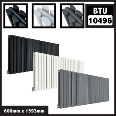  - Oval Style 2 Column Horizontal Designer Radiator In Gloss White600mm X 1593mm