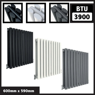  - Oval Style 2 Column Horizontal Designer Radiator In Gloss White600mm X 590mm