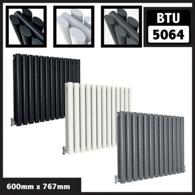  - Oval Style 2 Column Horizontal Designer Radiator In Gloss White600mm X 767mm