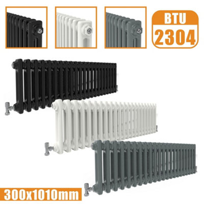  - Cast Iron Style 2 Column Horizontal Designer Radiator In Gloss White300mm X 1010mm