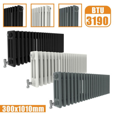  - Cast Iron Style 3 Column Horizontal Designer Radiator In Gloss White300mm X 1010mm