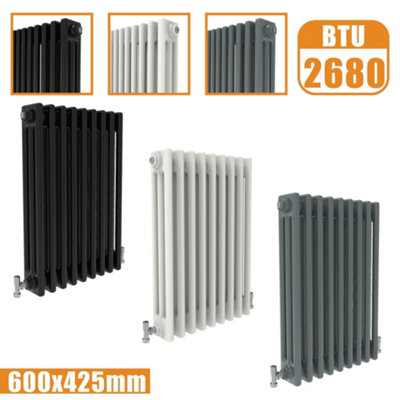  - Cast Iron Style 3 Column Horizontal Designer Radiator In Gloss White600mm X 425mm