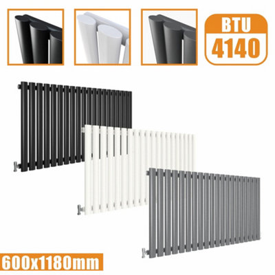  - Oval Style 1 Column Horizontal Designer Radiator In Gloss White600mm X 1180mm