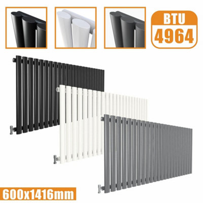  - Oval Style 1 Column Horizontal Designer Radiator In Gloss White600mm X 1416mm