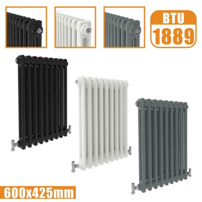  - Cast Iron Style 2 Column Horizontal Designer Radiator In Gloss White600mm X 425mm