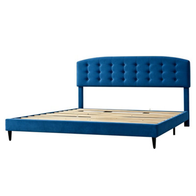 B&Q -  Velvet Upholstered Superking Bed Frame With Adjustable Headboard Cheyenne