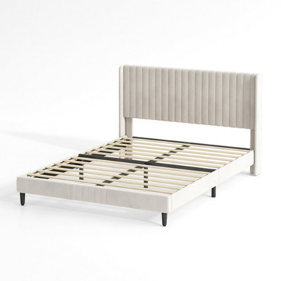 MCC Direct Velvet Upholstered King Size Bed Frame With Channel Headboard Charlie