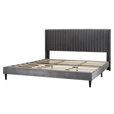 MCC Direct Velvet Upholstered Superking Bed Frame With Channel Headboard Charlie