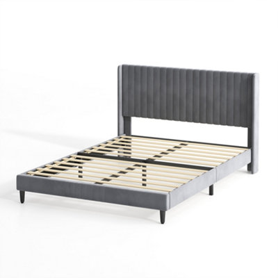 MCC Direct Velvet Upholstered King Size Bed Frame With Channel Headboard Charlie