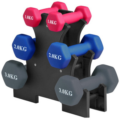 B&Q -  6-Piece Neoprene Dumbbell Strength Training Weights Set And Storage Rack
