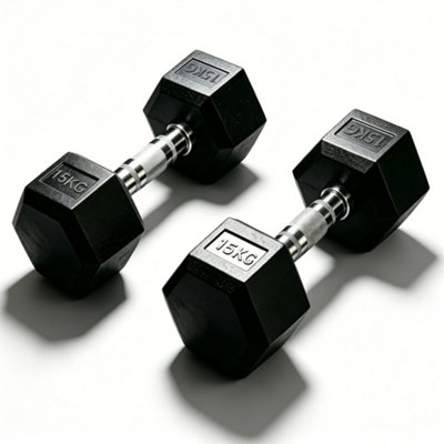B&Q -  Hexagonal Rubber Dumbbells Strength Training Hand Weights 30 Kg