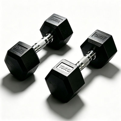 B&Q -  Hexagonal Rubber Dumbbells Strength Training Hand Weights 20 Kg
