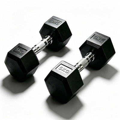 MCC Direct Hexagonal Rubber Dumbbells Strength Training Hand Weights 5Kgs Each