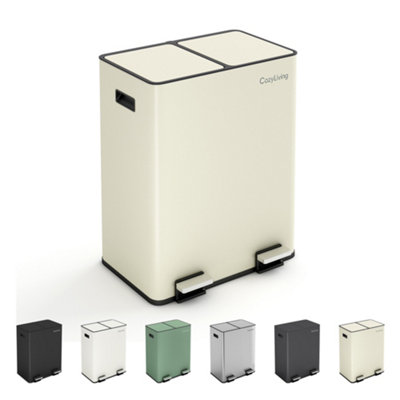 Mcc Direct Unisex Cream Dual Pedal Bin Recycling & General Waste Kitchen Bin (2X30l) In 60L - Image 3