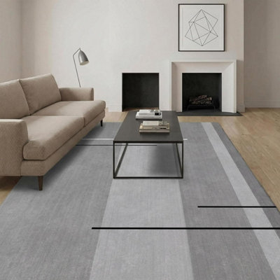 B&Q -  Short Pile Rectangular Vertical Pattern Rug 200X280Cm Grey
