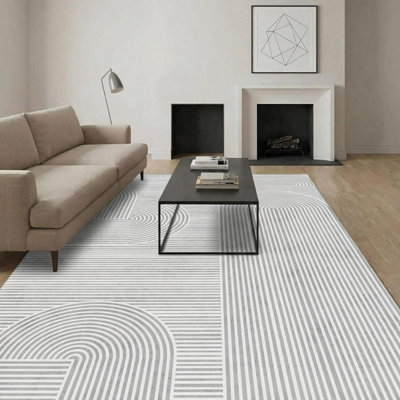 B&Q -  Short Pile Rectangular Swirl Pattern Rug 60X110Cm Grey