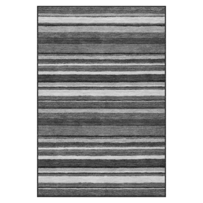 B&Q -  Short Pile Rectangular Striped Pattern Rug 60X110Cm Grey