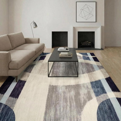 B&Q -  Short Pile Rectangular Arch Pattern Rug 160X230Cm Blue