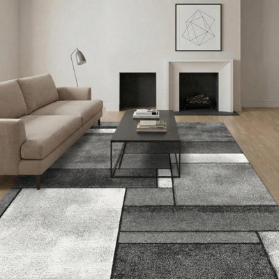 B&Q -  Short Pile Rectangular Mosaic Pattern Rug 120X160Cm Grey