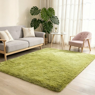 MCC Direct Faux Fur Rectangular Area Rug Ultra-Soft Fluffy Carpet 60X110Cm Green