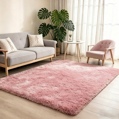 MCC Direct Faux Fur Rectangular Area Rug Ultra-Soft Fluffy Carpet 60X110Cm Pink