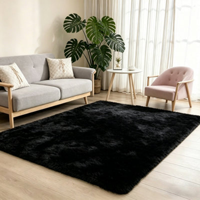 MCC Direct Faux Fur Rectangular Area Rug Ultra-Soft Fluffy Carpet 60X110Cm Black