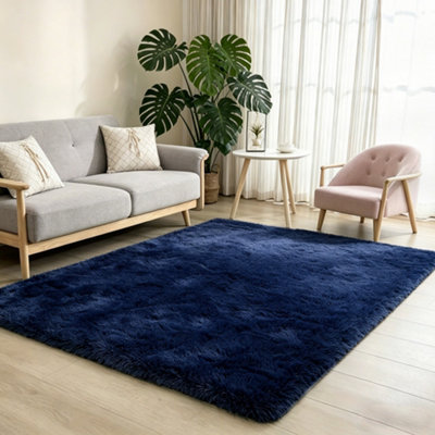 MCC Direct Faux Fur Rectangular Area Rug Ultra-Soft Fluffy Carpet 60X110Cm Blue