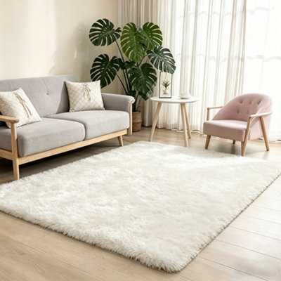MCC Direct Faux Fur Rectangular Area Rug Ultra-Soft Fluffy Carpet 60X110Cm Cream