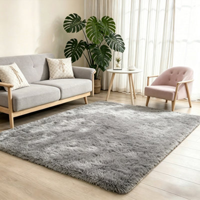 MCC Direct Faux Fur Rectangular Area Rug Ultra-Soft Fluffy Carpet 60X110Cm Light Grey