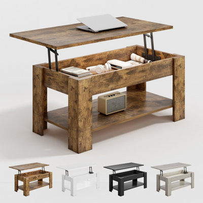 B&Q -  Convertible Coffee Table With Hinged Lift-Top Lid Multi-Functional Storage Table Brown