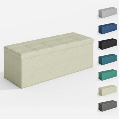 B&Q -  110Cm Large Rectangular Ottoman Foldable Storage Bench Upholstered Foot Rest