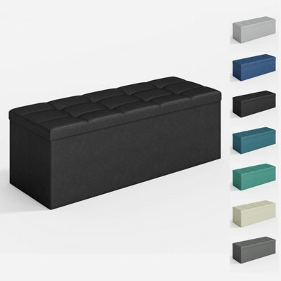 B&Q -  110Cm Large Rectangular Ottoman Foldable Storage Bench Upholstered Foot Rest
