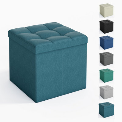 Mcc Direct Unisex Teal 38Cm Square Ottoman Foldable Storage Upholstered Foot Rest In - Image 5
