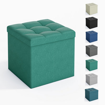 Mcc Direct 38Cm Square Foldable Storage Ottoman Upholstered Footstool B - Green - Image 5
