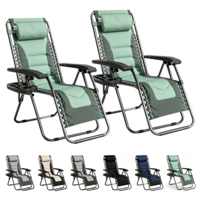 B&Q -  Set Of 2 Zero Gravity Reclining Padded Garden Chair Sun Lounger Recliner Oxford
