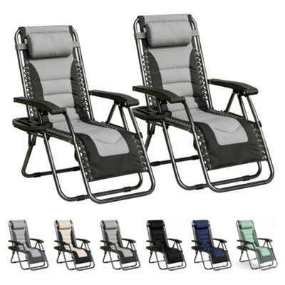 B&Q -  Set Of 2 Zero Gravity Reclining Padded Garden Chair Sun Lounger Recliner Oxford