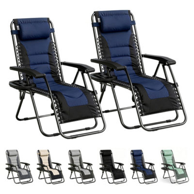 B&Q -  Set Of 2 Zero Gravity Reclining Padded Garden Chair Sun Lounger Recliner Oxford