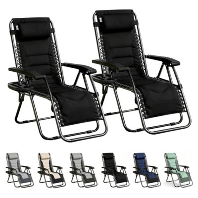 B&Q -  Set Of 2 Zero Gravity Reclining Padded Garden Chair Sun Lounger Recliner Oxford