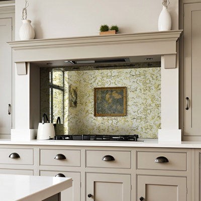 B&Q -  Brass Nuvola Antique Mirror Splashback 80Cm X 75Cm (Toughened Glass)