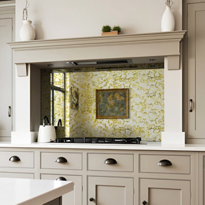 B&Q -  Gold Nuvola Antique Mirror Splashback 80Cm X 75Cm (Toughened Glass)