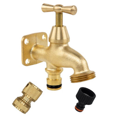 Mypurecore Brass Garden Tap Kit 3/4 Bsp Bib Tap With Female Tap Connector And Solid Brass Hose Connector Classic Handle Tap from B&Q