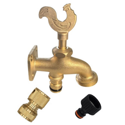 Mypurecore Brass Garden Tap Kit 3/4 Bsp Bib Tap With Female Tap Connector And Solid Brass Hose Connector Rooster Handle Tap from B&Q