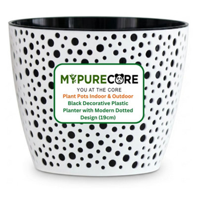 Mypurecore Flower Pot 19CmDecorative Plastic Planter With Modern Dotted DesignFor HouseplantsHerbs And Indoor Plants (Black) from B&Q