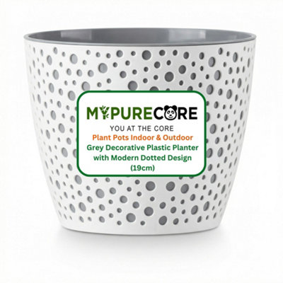 Mypurecore Flower Pot 19CmDecorative Plastic Planter With Modern Dotted DesignFor HouseplantsHerbs And Indoor Plants (Grey) from B&Q