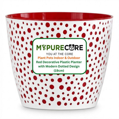 Mypurecore Flower Pot 19CmDecorative Plastic Planter With Modern Dotted DesignFor HouseplantsHerbs And Indoor Plants (Red) from B&Q