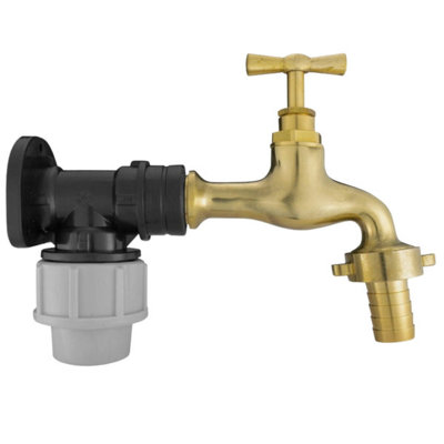 Mypurecore Mdpe Wall Flange Plate Kit 20mm With Polished Brass Bib Tap And Hose Barb For Blue Water Pipe from B&Q