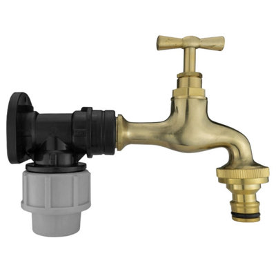 Mypurecore Mdpe Wall Flange Plate Kit 20mm With Polished Brass Bib Tap And Quick Connector For Blue Water Pipe from B&Q