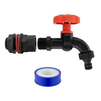 Mypurecore Water Butt Connector Kit Barrel Adapter Hose Fitting Plastic Dial Tap (Black)) With Ptfe Tape Leakproof from B&Q
